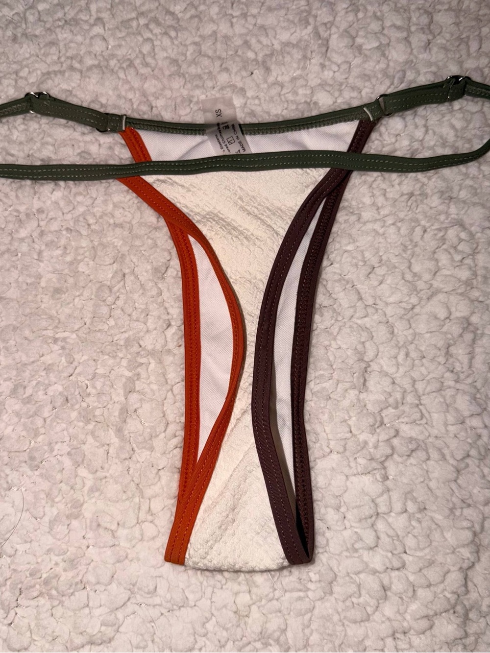 Cream Textured Triangle Bikini with Green & Rust Trim - Picture 10 of 10